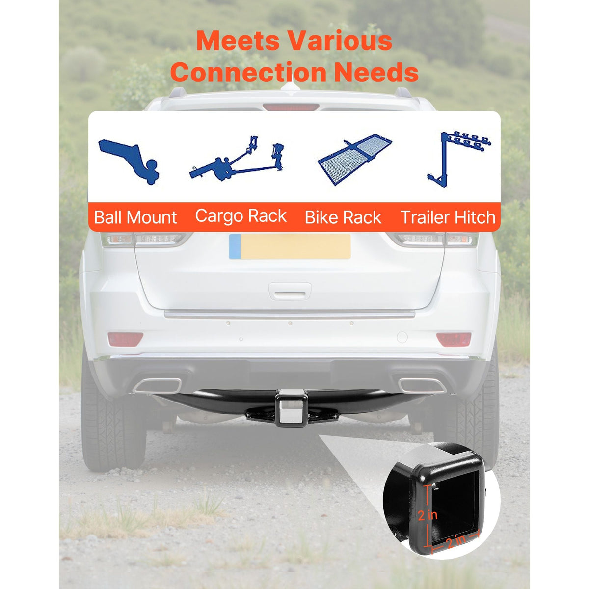 Class 3 Trailer Hitch, 2-Inch Receiver, Compatible with 2011-2021 Jeep Grand Cherokee, Q345B Steel Tube Frame, Multi-Fit Hitch to Receive Ball Mount, Cargo Carrier, Bike Rack, Tow Hook, Black