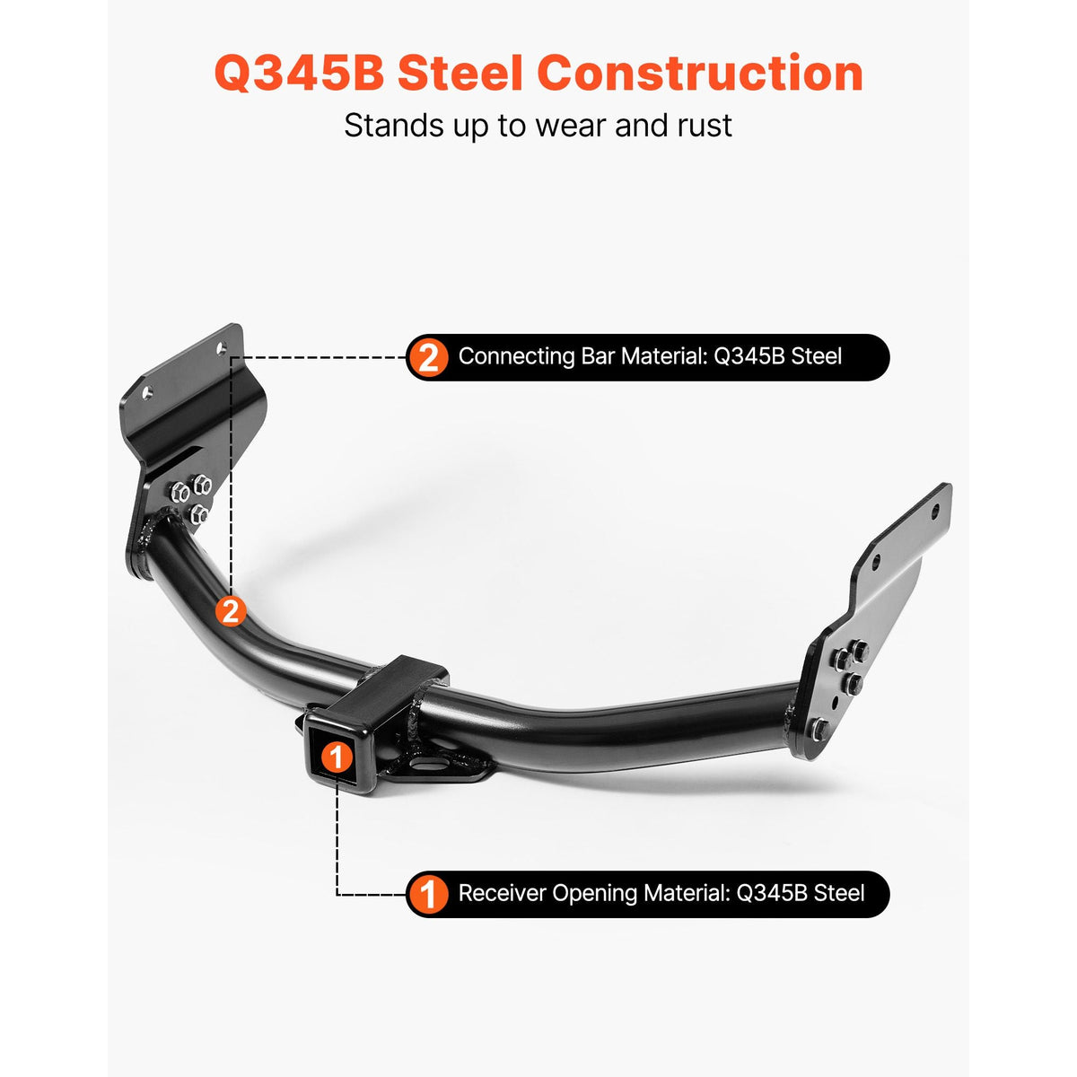 Class 3 Trailer Hitch, 2-Inch Receiver, Compatible with 2011-2021 Jeep Grand Cherokee, Q345B Steel Tube Frame, Multi-Fit Hitch to Receive Ball Mount, Cargo Carrier, Bike Rack, Tow Hook, Black