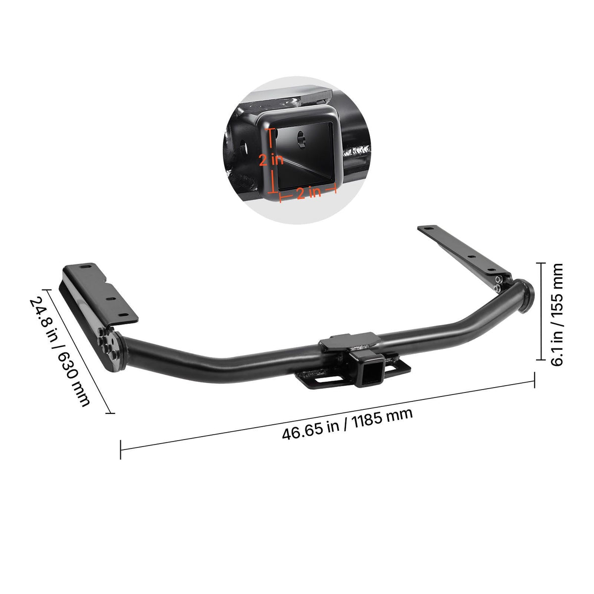 Class 3 Trailer Hitch, 2-Inch Receiver, Compatible with 2014-2019 Toyota Highlander, Q345B Steel Tube Frame, Multi-Fit Hitch to Receive Ball Mount, Cargo Carrier, Bike Rack, and Tow Hook, Black