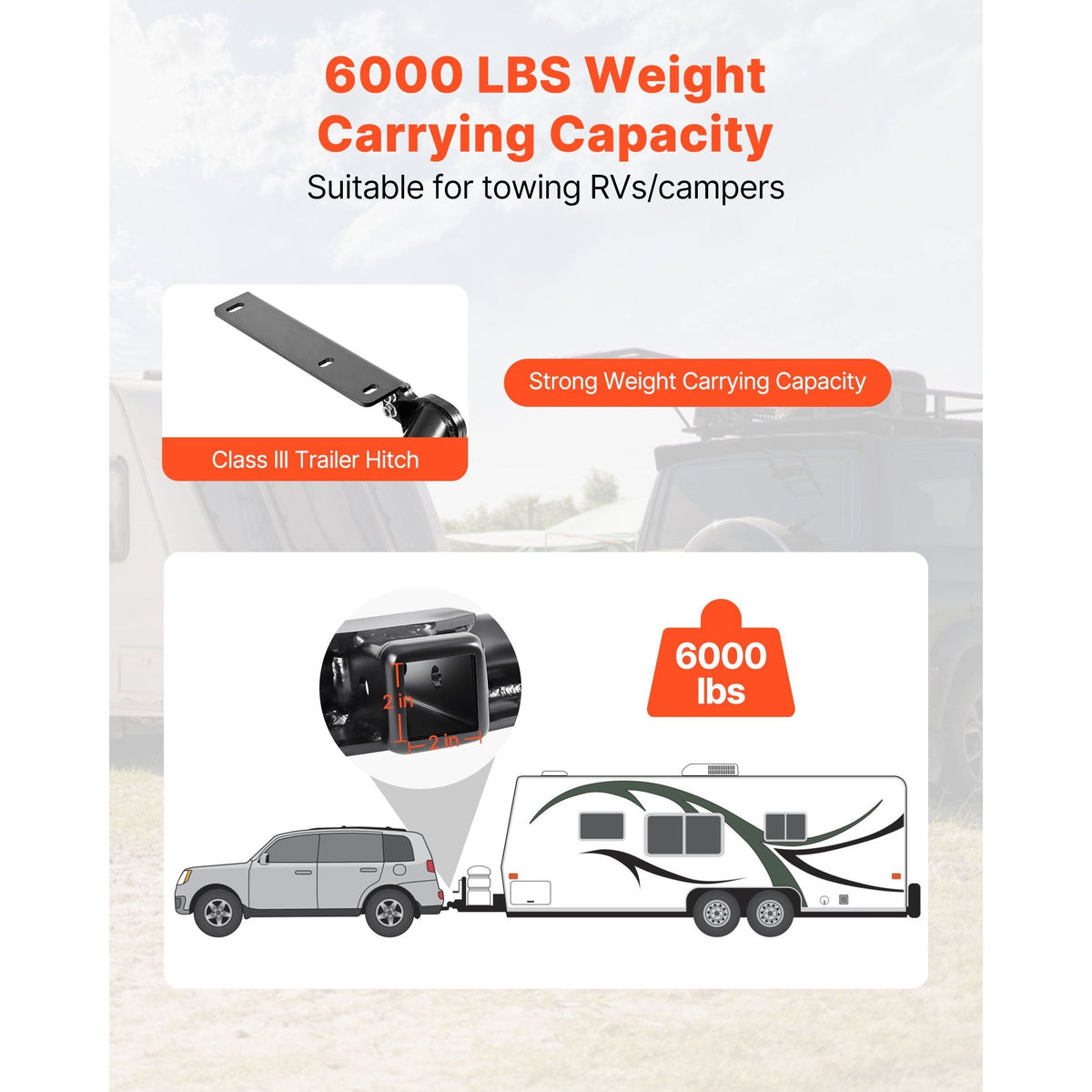 Class 3 Trailer Hitch, 2-Inch Receiver, Compatible with 2014-2019 Toyota Highlander, Q345B Steel Tube Frame, Multi-Fit Hitch to Receive Ball Mount, Cargo Carrier, Bike Rack, and Tow Hook, Black