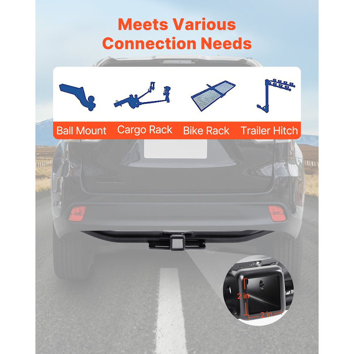 Class 3 Trailer Hitch, 2-Inch Receiver, Compatible with 2014-2019 Toyota Highlander, Q345B Steel Tube Frame, Multi-Fit Hitch to Receive Ball Mount, Cargo Carrier, Bike Rack, and Tow Hook, Black