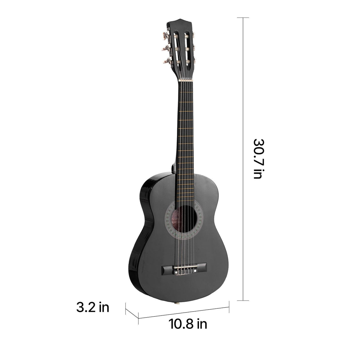 Classical Guitar, 30 Inch, Wood Classical Guitar Starter Kit for Beginners, with Nylon Strings, Gig Bag, Strap, Tuner, Extra Strings, Picks, Capo, Basswood, for Kids Girls Boys Students, Black