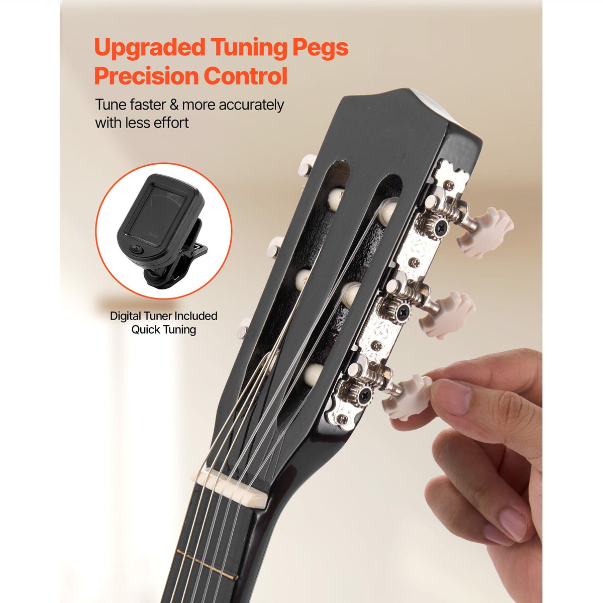 Classical Guitar, 30 Inch, Wood Classical Guitar Starter Kit for Beginners, with Nylon Strings, Gig Bag, Strap, Tuner, Extra Strings, Picks, Capo, Basswood, for Kids Girls Boys Students, Black