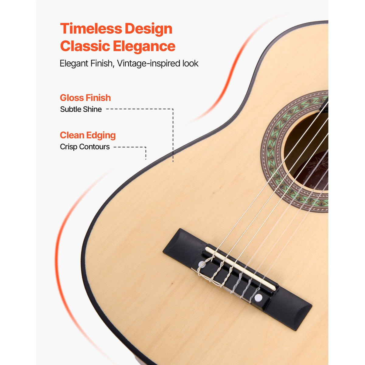 Classical Guitar, 30 Inch, Wood Classical Guitar Starter Kit for Beginners, with Nylon Strings, Gig Bag, Strap, Tuner, Extra Strings, Picks, Capo, Basswood, for Kids Girls Boys Students, Natural