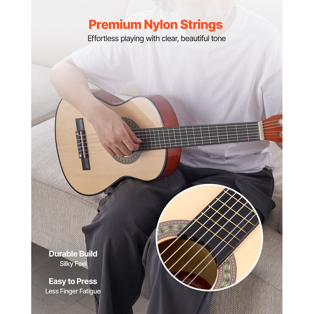 Classical Guitar, 30 Inch, Wood Classical Guitar Starter Kit for Beginners, with Nylon Strings, Gig Bag, Strap, Tuner, Extra Strings, Picks, Capo, Basswood, for Kids Girls Boys Students, Natural