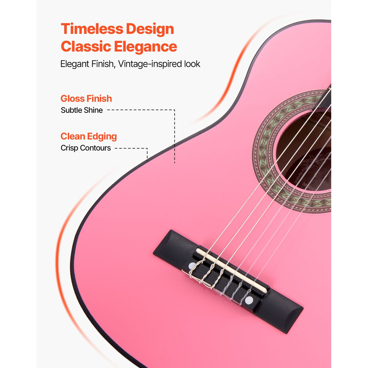 Classical Guitar, 30 Inch, Wood Classical Guitar Starter Kit for Beginners, with Nylon Strings, Gig Bag, Strap, Tuner, Extra Strings, Picks, Capo, Basswood, for Kids Girls Boys Students, Pink