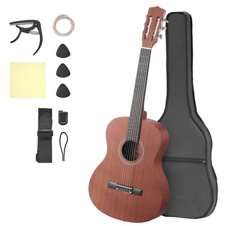 Classical Guitar, 36 Inch, Wood Classical Guitar Starter Kit for Beginners, with Nylon Strings, Gig Bag, Strap, Tuner, Extra Strings, Picks, Capo, Sapele & Rosewood, for Kids Girls Boys, Natural