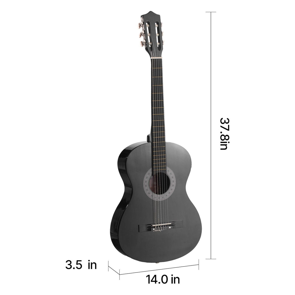Classical Guitar, 38 Inch, Wood Classical Guitar Starter Kit for Beginners, with Nylon Strings, Gig Bag, Strap, Tuner, Extra Strings, Picks, Capo, Basswood, for Teenagers Adults Students, Black