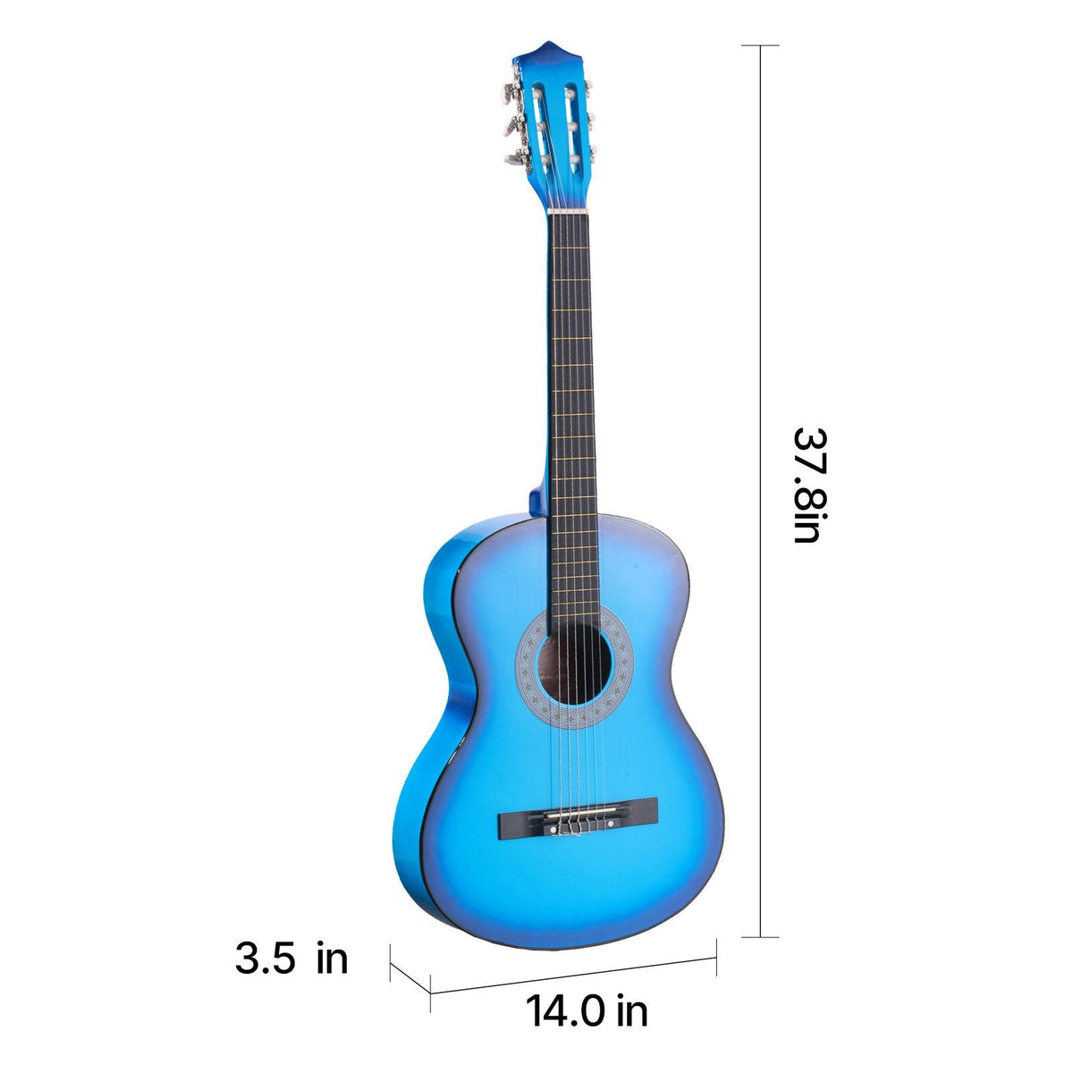 Classical Guitar, 38 Inch, Wood Classical Guitar Starter Kit for Beginners, with Nylon Strings, Gig Bag, Strap, Tuner, Extra Strings, Picks, Capo, Basswood, for Teenagers Adults Students, Blue
