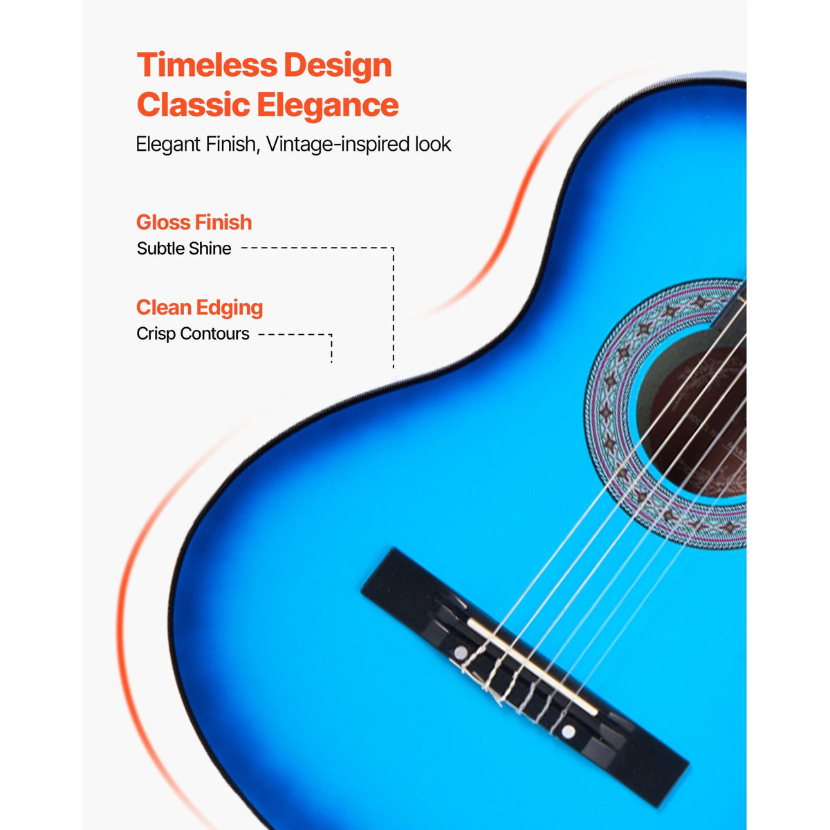 Classical Guitar, 38 Inch, Wood Classical Guitar Starter Kit for Beginners, with Nylon Strings, Gig Bag, Strap, Tuner, Extra Strings, Picks, Capo, Basswood, for Teenagers Adults Students, Blue