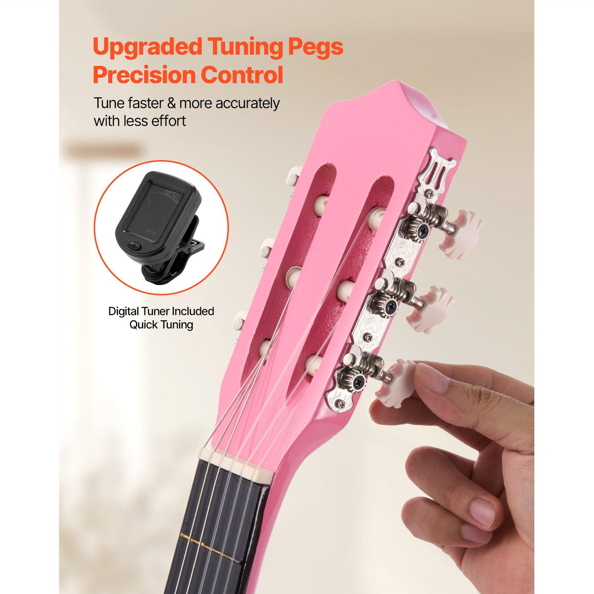 Classical Guitar, 38 Inch, Wood Classical Guitar Starter Kit for Beginners, with Nylon Strings, Gig Bag, Strap, Tuner, Extra Strings, Picks, Capo, Basswood, for Teenagers Adults Students, Pink