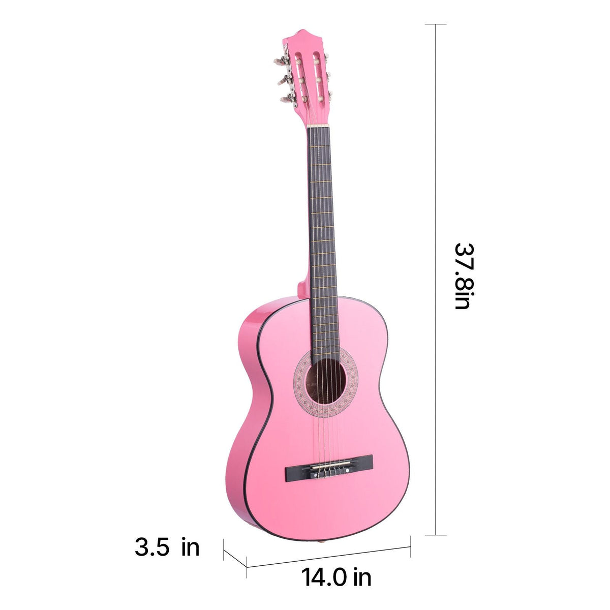 Classical Guitar, 38 Inch, Wood Classical Guitar Starter Kit for Beginners, with Nylon Strings, Gig Bag, Strap, Tuner, Extra Strings, Picks, Capo, Basswood, for Teenagers Adults Students, Pink