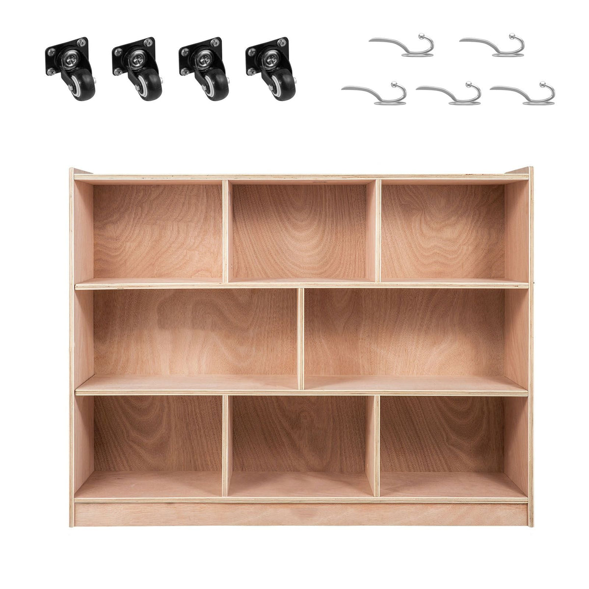 Classroom Storage Cabinet Plywood 8-Section Preschool Storage Shelves 36 Inch High Classroom Cabinet Storage with Casters