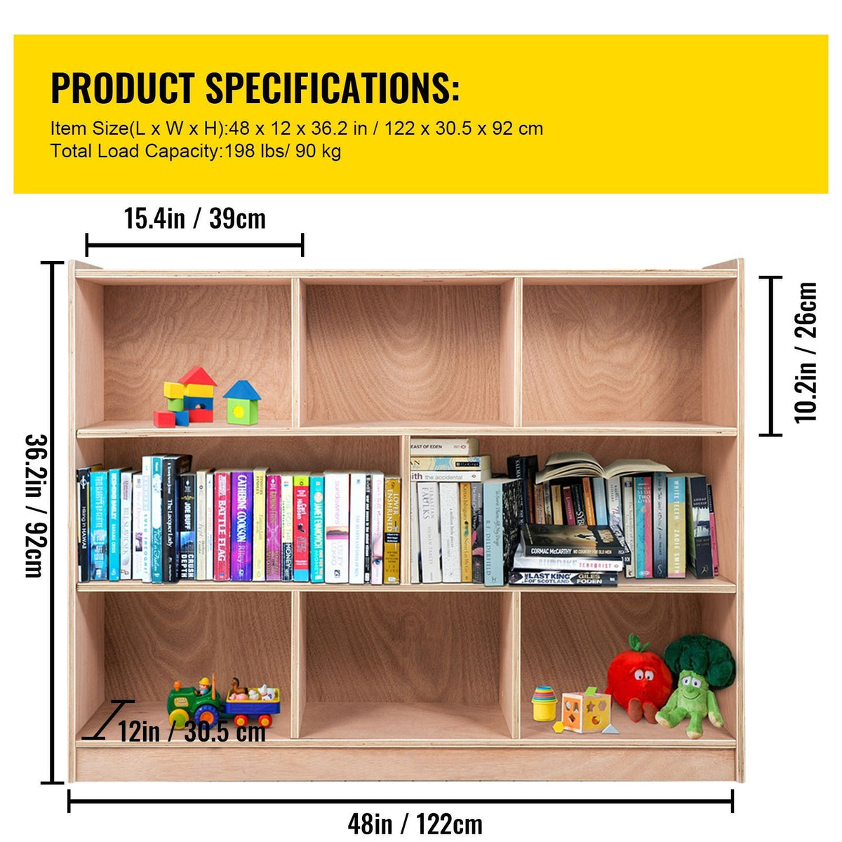Classroom Storage Cabinet Plywood 8-Section Preschool Storage Shelves 36 Inch High Classroom Cabinet Storage with Casters