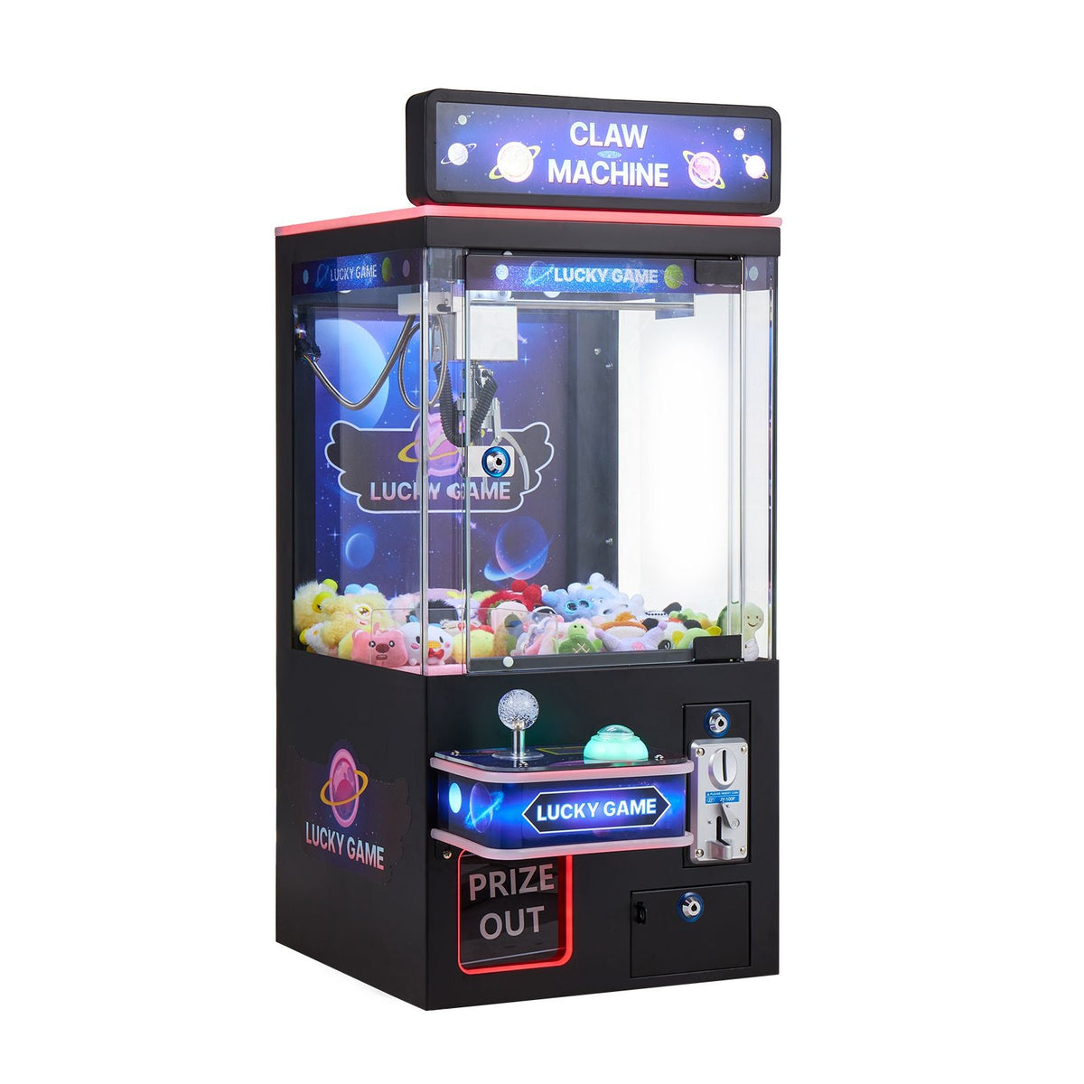 Claw Crane Machine, Medium-Sized Arcade Game Machine with Light & Sound, Adjustable Steel Claws, Precise Toy Candy Grabber Prize Dispenser Vending Toy, for Commercial Home Cinema, Black Purple