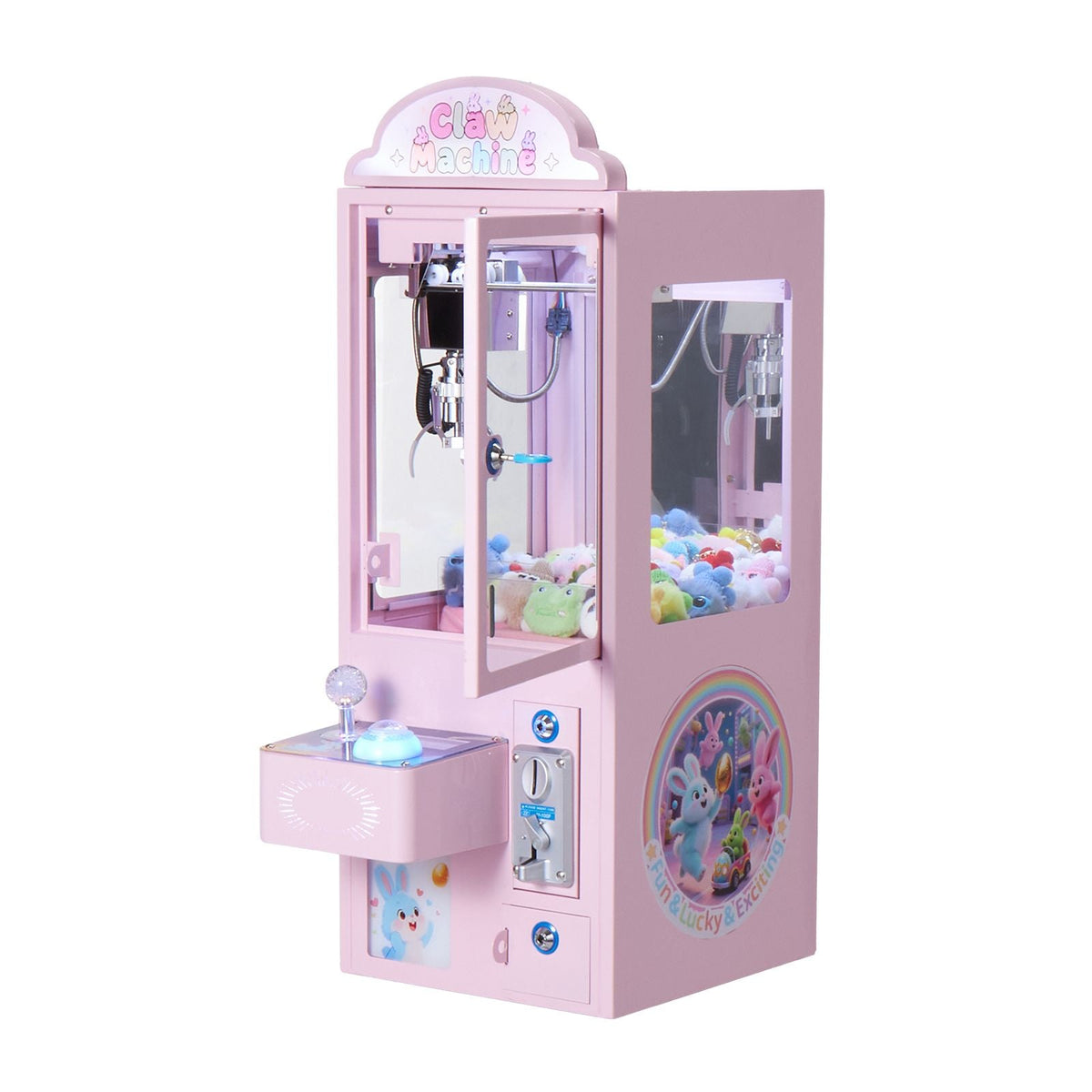 Claw Crane Machine, Medium-Sized Arcade Game Machine with Light & Sound, Adjustable Steel Claws, Precise Toy Candy Grabber Prize Dispenser Vending Toy, for Commercial Home Parties Cinema, Pink