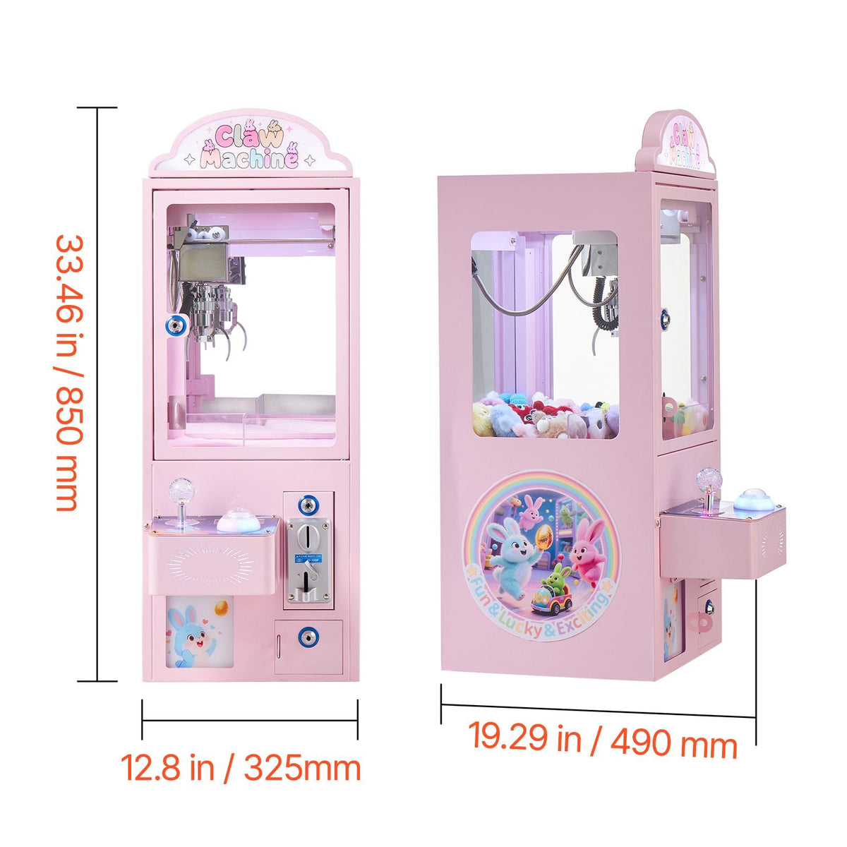 Claw Crane Machine, Medium-Sized Arcade Game Machine with Light & Sound, Adjustable Steel Claws, Precise Toy Candy Grabber Prize Dispenser Vending Toy, for Commercial Home Parties Cinema, Pink