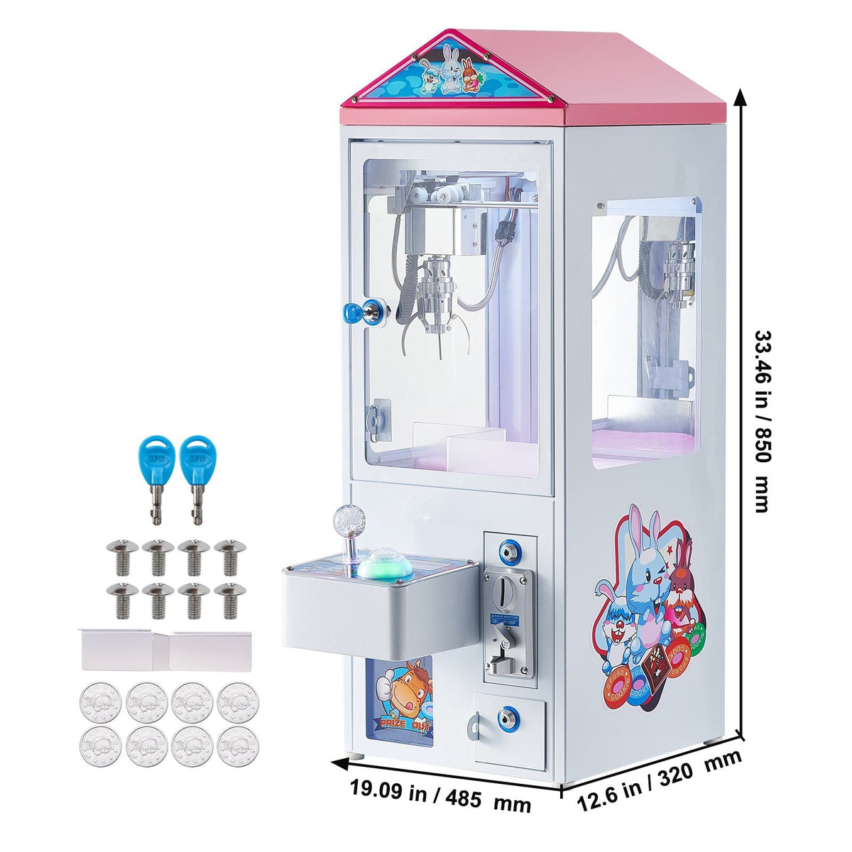 Claw Machine, 0-3" Jaw Diameter 0-5" Jaw lifting, Crane Prize Grabber Commercial Arcade Game Toys, Cool Fun Grab-And-Win Machine w/ Light and Sound, Dispenser Vending Toy For Kids,Boys &Girls