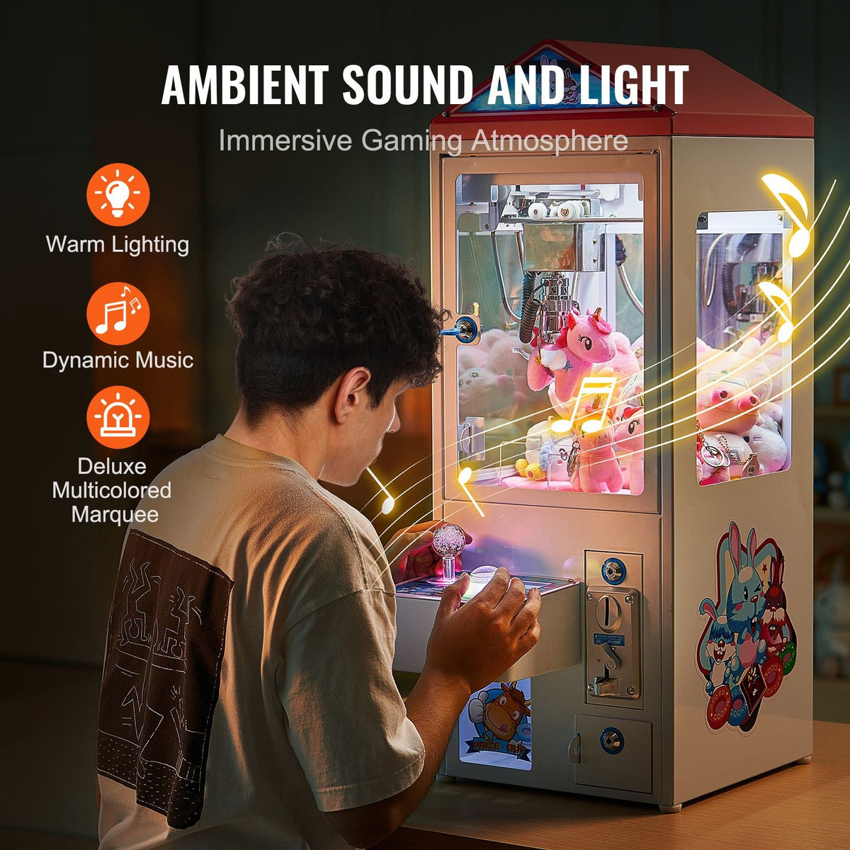 Claw Machine, 0-3" Jaw Diameter 0-5" Jaw lifting, Crane Prize Grabber Commercial Arcade Game Toys, Cool Fun Grab-And-Win Machine w/ Light and Sound, Dispenser Vending Toy For Kids,Boys &Girls