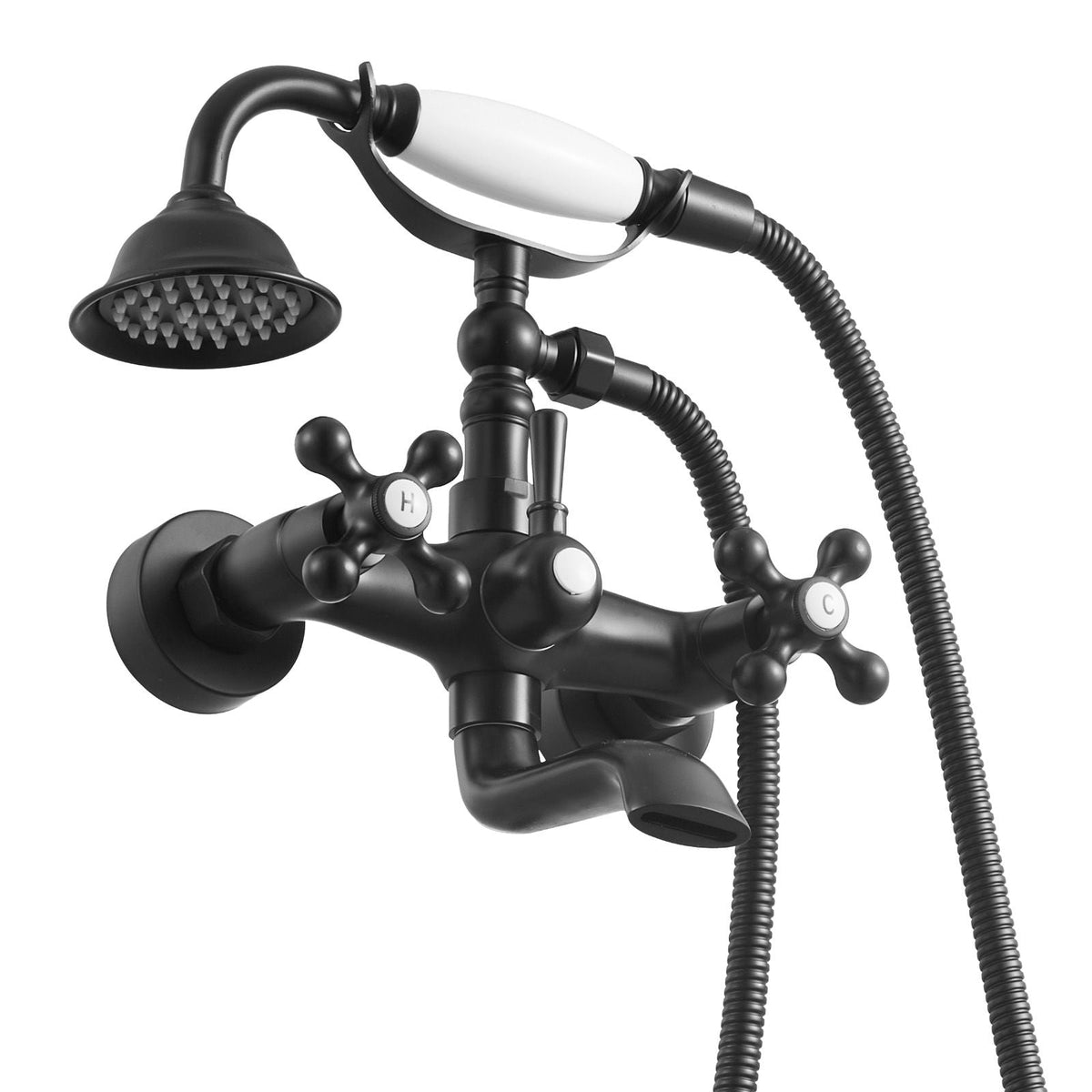 Clawfoot Tub Faucet, Wall Mount Bathtub Faucets with Handheld Shower, Vintage Matte Black Clawfoot Tub Filler Faucet Shower Kit with Adjustable Swing Arms & 360° Rotation Spout for Bathtubs
