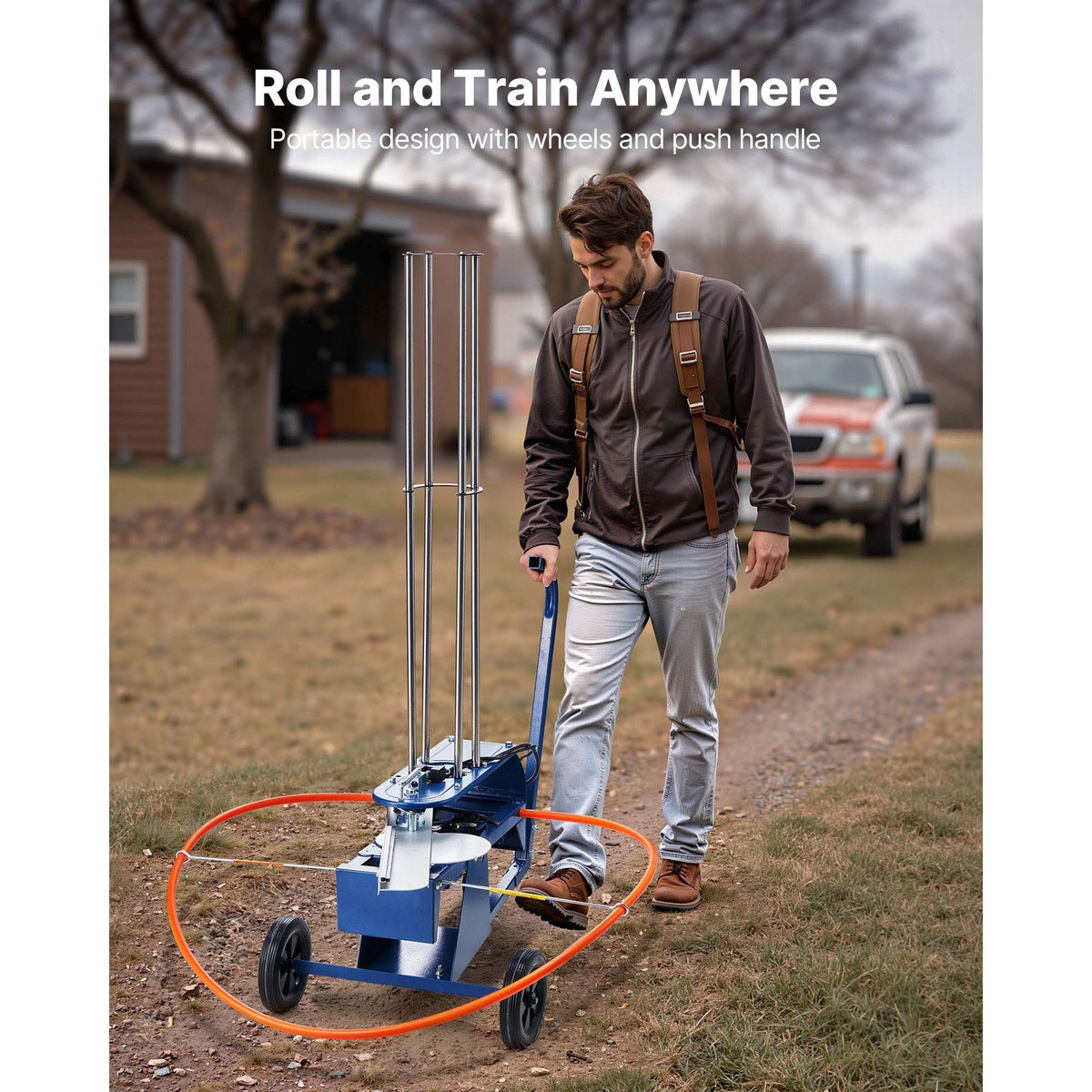 Clay Target Thrower, 75-80 Clays Pigeon Thrower, 55+ Yards Automatic Skeet and Trap Launcher on Wheels - with Adjustable Angle, Foot Pedal & Pull Handle for Clays Throwing, Shooting Sports
