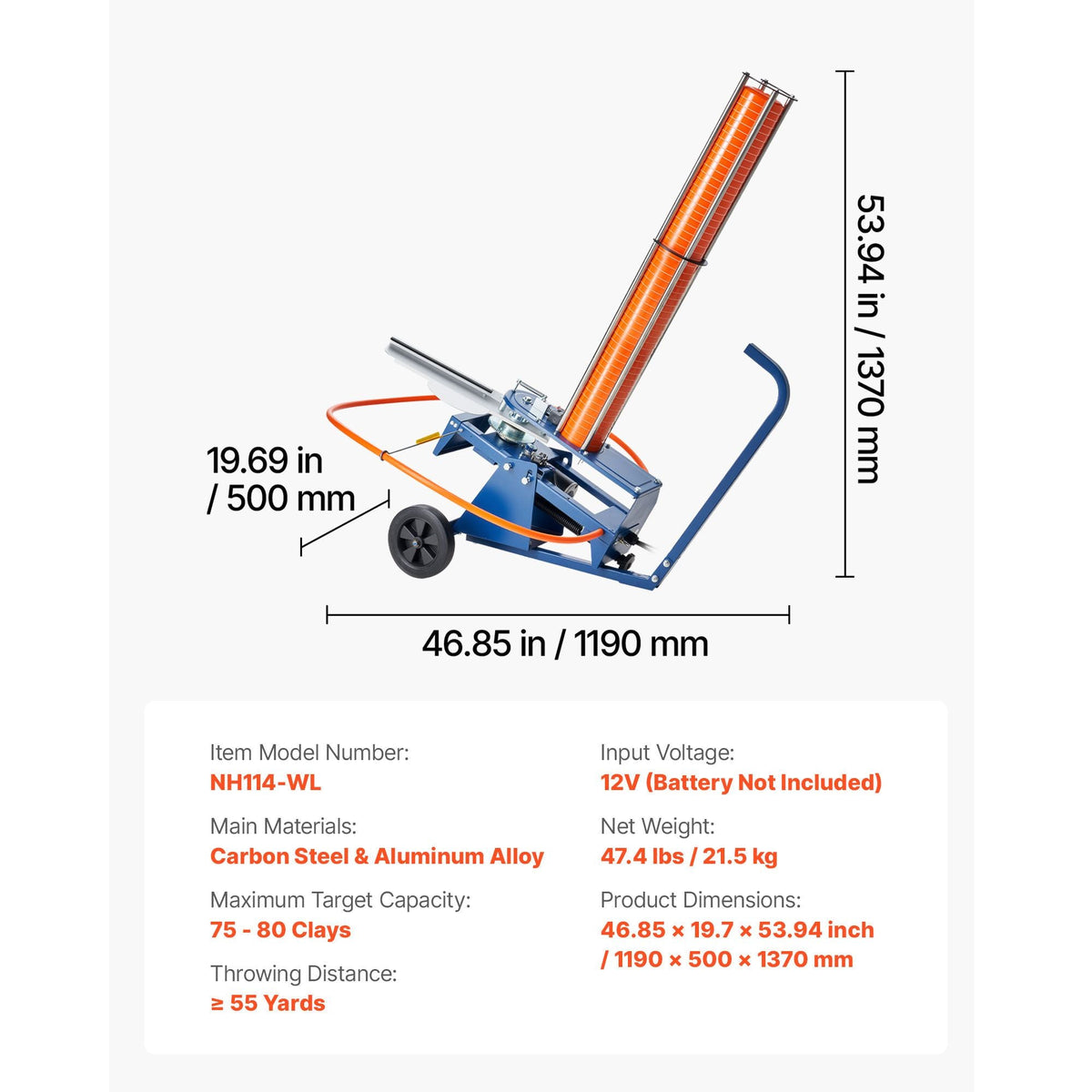 Clay Target Thrower, 75-80 Clays Pigeon Thrower, 55+ Yards Automatic Skeet and Trap Launcher on Wheels - with Adjustable Angle, Foot Pedal & Pull Handle for Clays Throwing, Shooting Sports