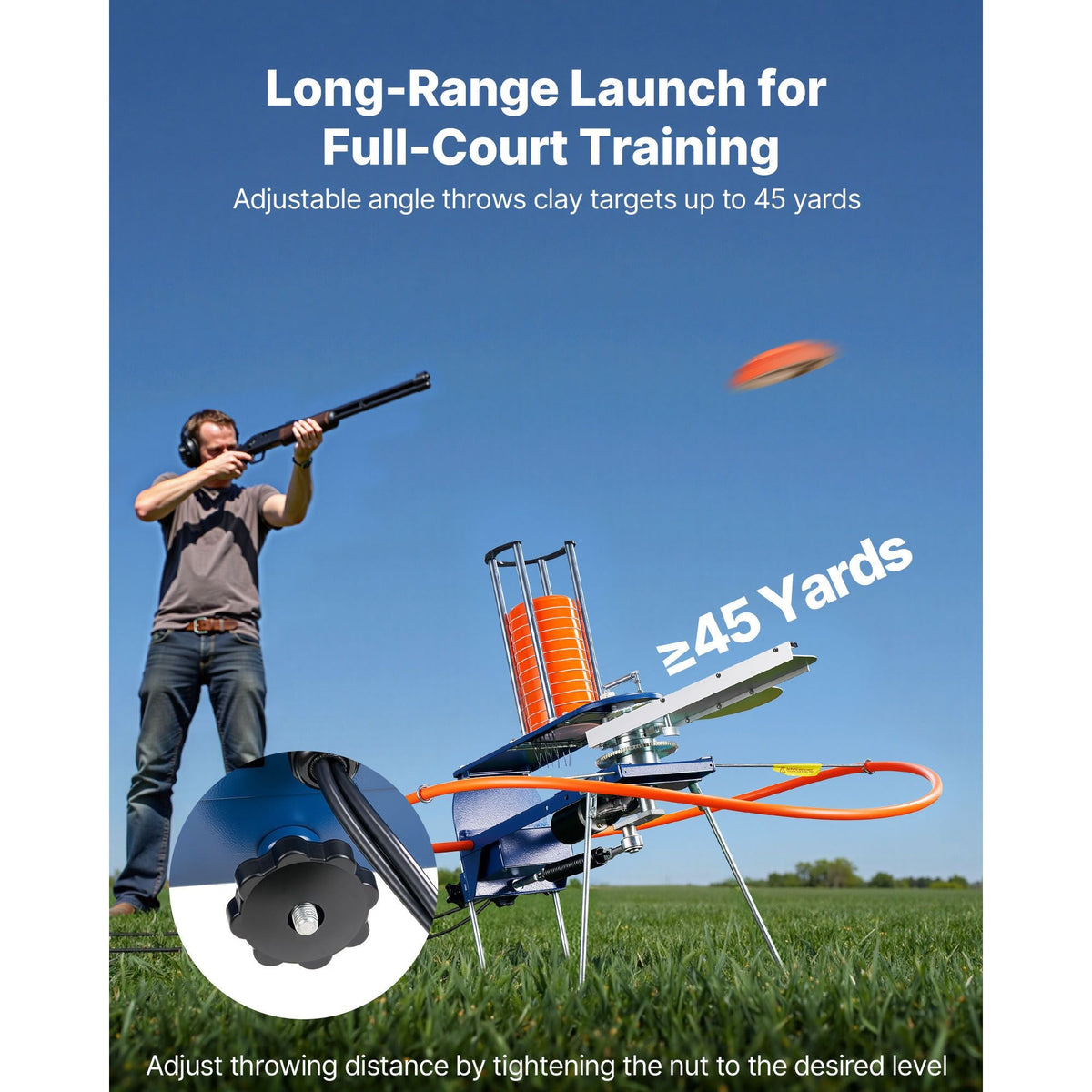 Clay Target Thrower, Max 28 Clays Pigeon Thrower, 45+ Yards Automatic Skeet and Trap Launcher with Adjustable Angle & Foot Pedal for Clays Throwing Shooting Sports