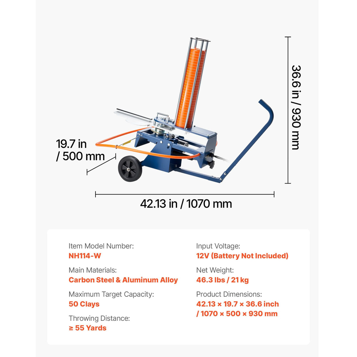 Clay Target Thrower, Max 50 Clays Pigeon Thrower, 55+ Yards Automatic Skeet and Trap Launcher on Wheels - with Adjustable Angle, Foot Pedal & Pull Handle for Clays Throwing Shooting Sports