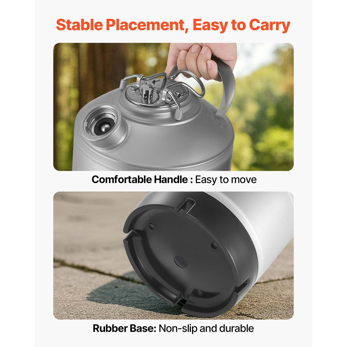 Cleaning Keg, 1.75 Gallon/6.5L Keg Line Cleaning Kit with D Coupler Connection & Rubber Base, Beer Lines Cleaner Used for Beer Line Cleaning, 304Stainless Steel Kegerator Beers Lines Cleaner Kit