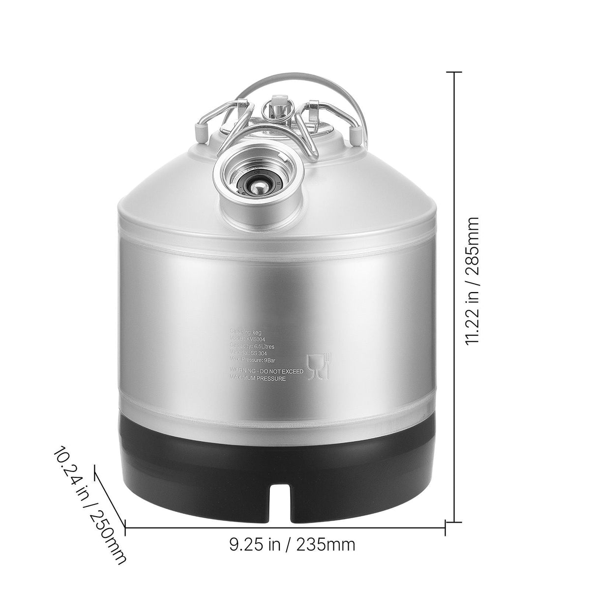 Cleaning Keg, 1.75 Gallon/6.5L Keg Line Cleaning Kit with D Coupler Connection & Rubber Base, Beer Lines Cleaner Used for Beer Line Cleaning, 304Stainless Steel Kegerator Beers Lines Cleaner Kit