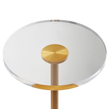 Clear Acrylic End Table, Acrylic Side Table with a Solid Base, 11.9 x 11.9 inch Round Tabletop, 21.4 inch High, for Coffee, Drink, Food, Snack used in Living Room, Bedroom, and Study