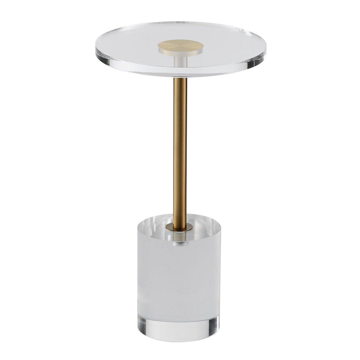 Clear Acrylic End Table, Acrylic Side Table with a Solid Base, 11.9 x 11.9 inch Round Tabletop, 21.4 inch High, for Coffee, Drink, Food, Snack used in Living Room, Bedroom, and Study