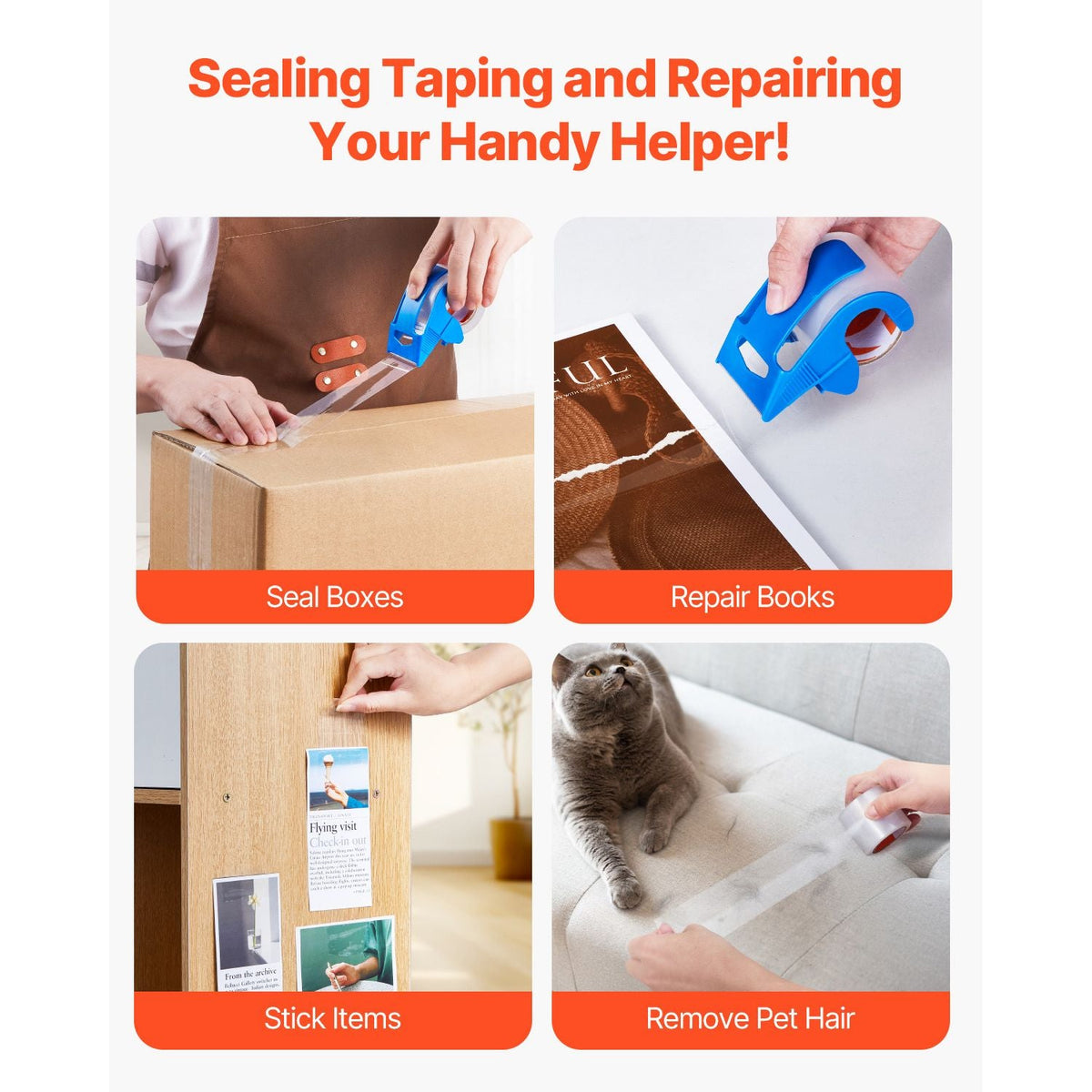 Clear Packing Tape, 1.5 inches Core, 6 Rolls 1.88 Inches x 25 Yards Packing Tape with Dispenser, 2.7 Mil Heavy Duty Packaging Tape Designed for Moving, Storage and Packing, Shipping and Mailing