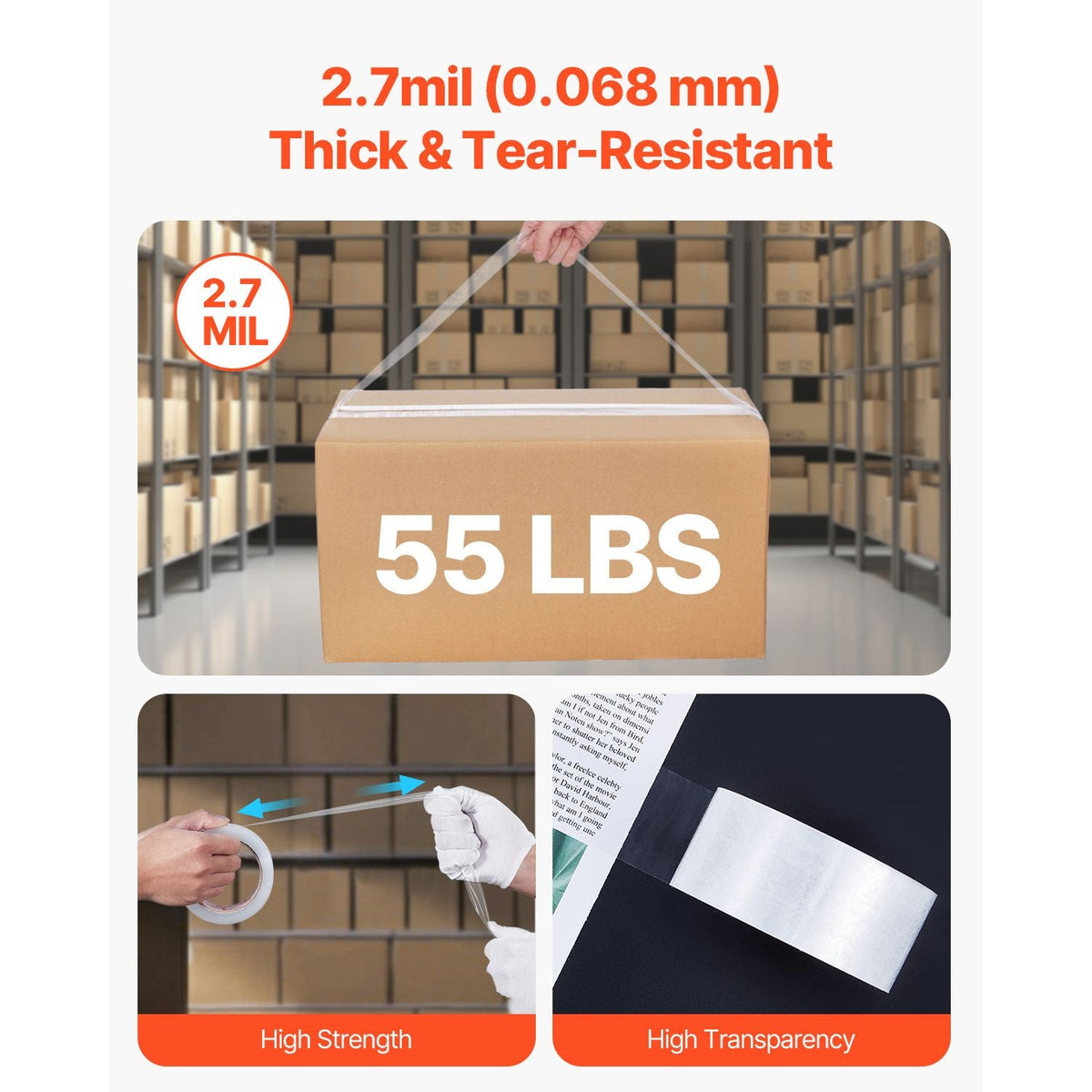 Clear Packing Tape, 3 inches Core, 12 Rolls 1.88 Inches x 65 Yards Packing Tape with Dispenser, 2.7 Mil Heavy Duty Packaging Tape Designed for Moving, Storage and Packing, Shipping and Mailing