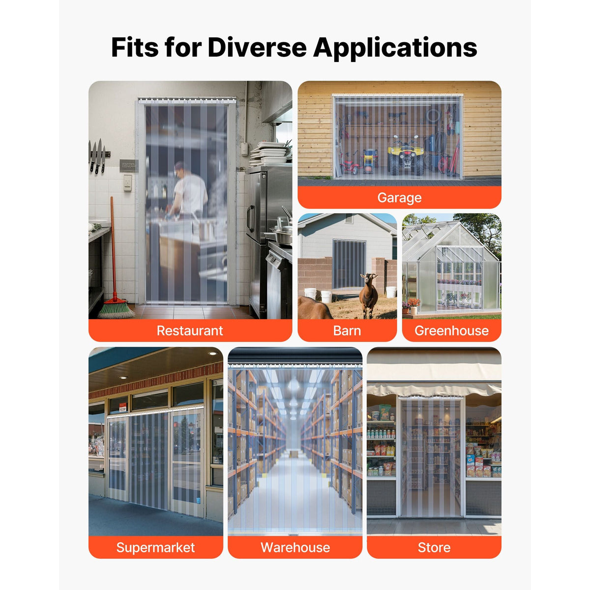 Clear PVC Strip Curtain, 96 in Height x 60 in Width x 0.08 in Thickness, 10 PCS Walk in Freezer Cooler Curtain Strips, Smooth Waterproof Plastic Door Strips for Warehouse, Freezer, Garage Doors