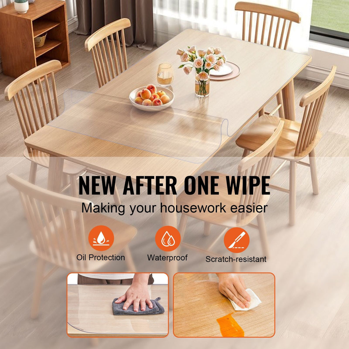 Clear Table Cover Protector, 18" x 48"/ 460 x 1232 mm Table Cover, 1.5 mm Thick PVC Plastic Tablecloth, Waterproof Desktop Protector for Writing Desk, Coffee Table, Dining Room Table