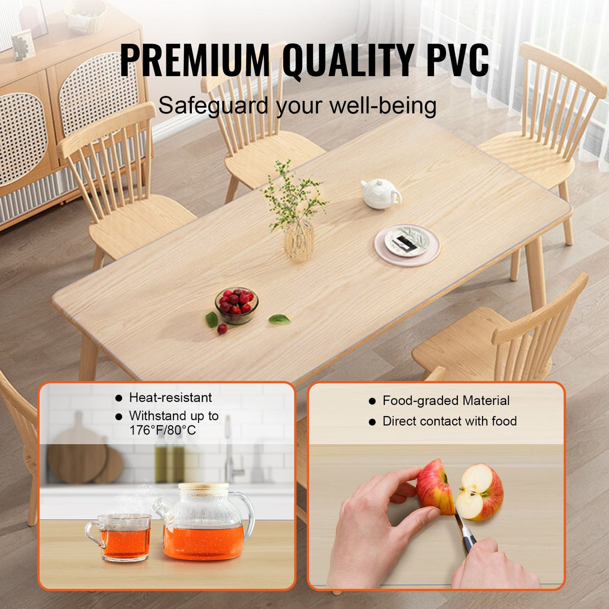 Clear Table Cover Protector, 18" x 48"/ 460 x 1232 mm Table Cover, 1.5 mm Thick PVC Plastic Tablecloth, Waterproof Desktop Protector for Writing Desk, Coffee Table, Dining Room Table