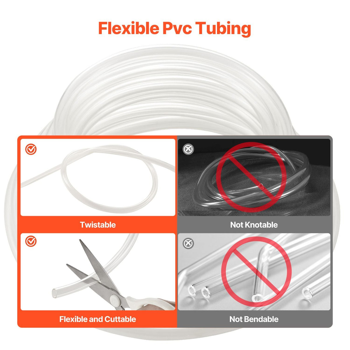 Clear Vinyl Tubing, 3/8" ID x 1/2" OD, 50FT Plastic PVC Tubing, Flexible and Cuttable Clear Hose, 1/16 in Wall Thickness, High-strength PVC Material for Aquarium Irrigation Swimming Pool Lab