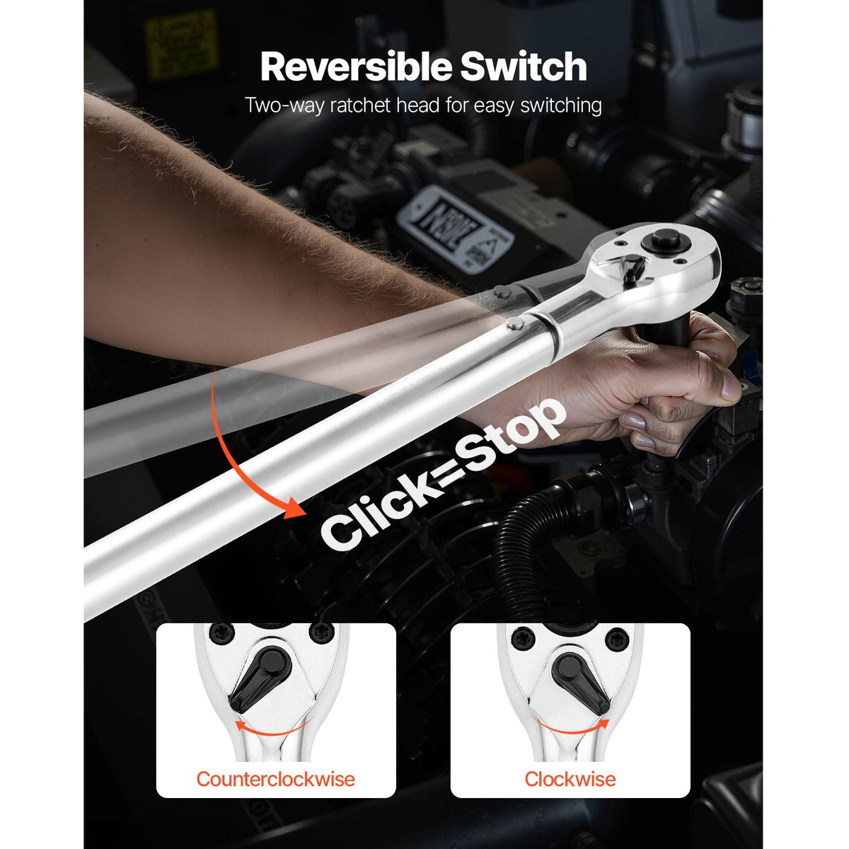 Click Torque Wrench, 3/4 Inch Drive, 100-600 lbf-ft / 136-814N.m, Dual-direction Torque Wrench Set with Dual Range Scales, 48-tooth, ±3% High Precision, Alloy Steel, for Automobile Repair