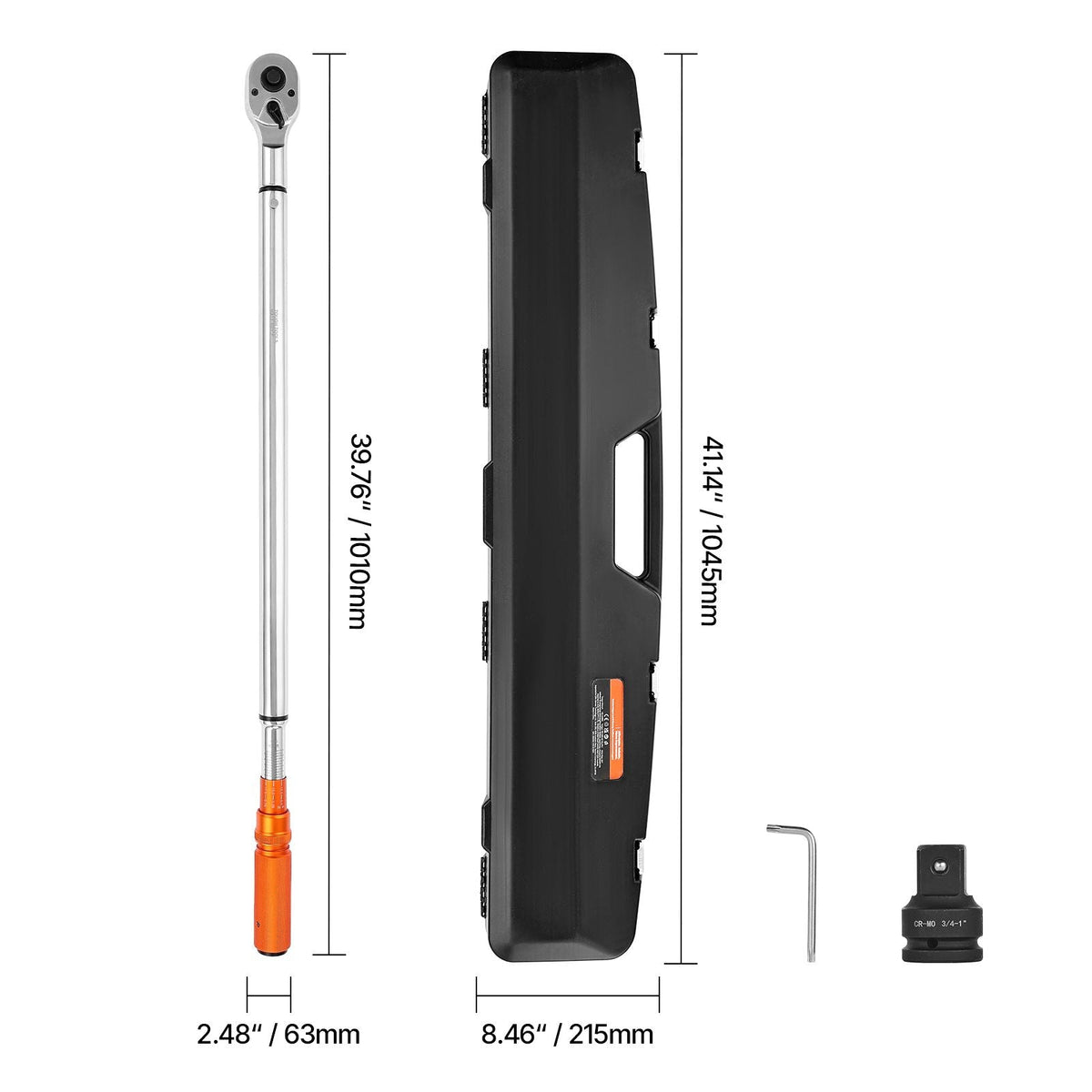 Click Torque Wrench, 3/4 Inch Drive, 100-600 lbf-ft / 136-814N.m, Dual-direction Torque Wrench Set with Dual Range Scales, 48-tooth, ±3% High Precision, Alloy Steel, for Automobile Repair