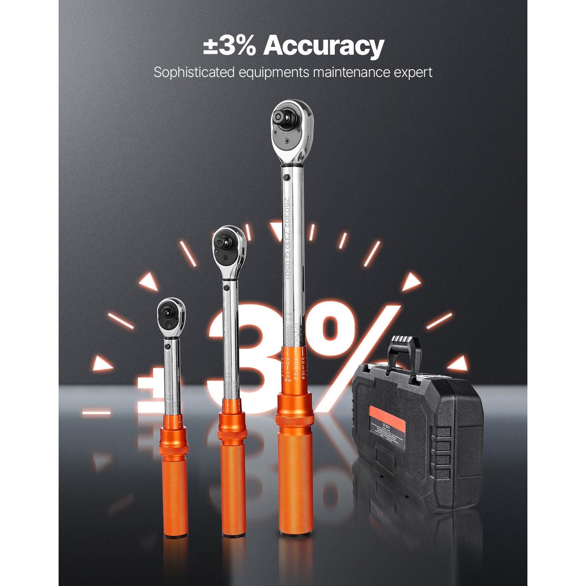 Click Torque Wrench Set, 3 Pieces, 1/4, 3/8, 1/2 Inch Drive, 10-170 lbf-ft, 5-45 lbf-ft, 20-240 lbf-in, Dual-direction and Dual Range Scales, 72-Tooth, ±3% High Precision, for Bicycle Repair