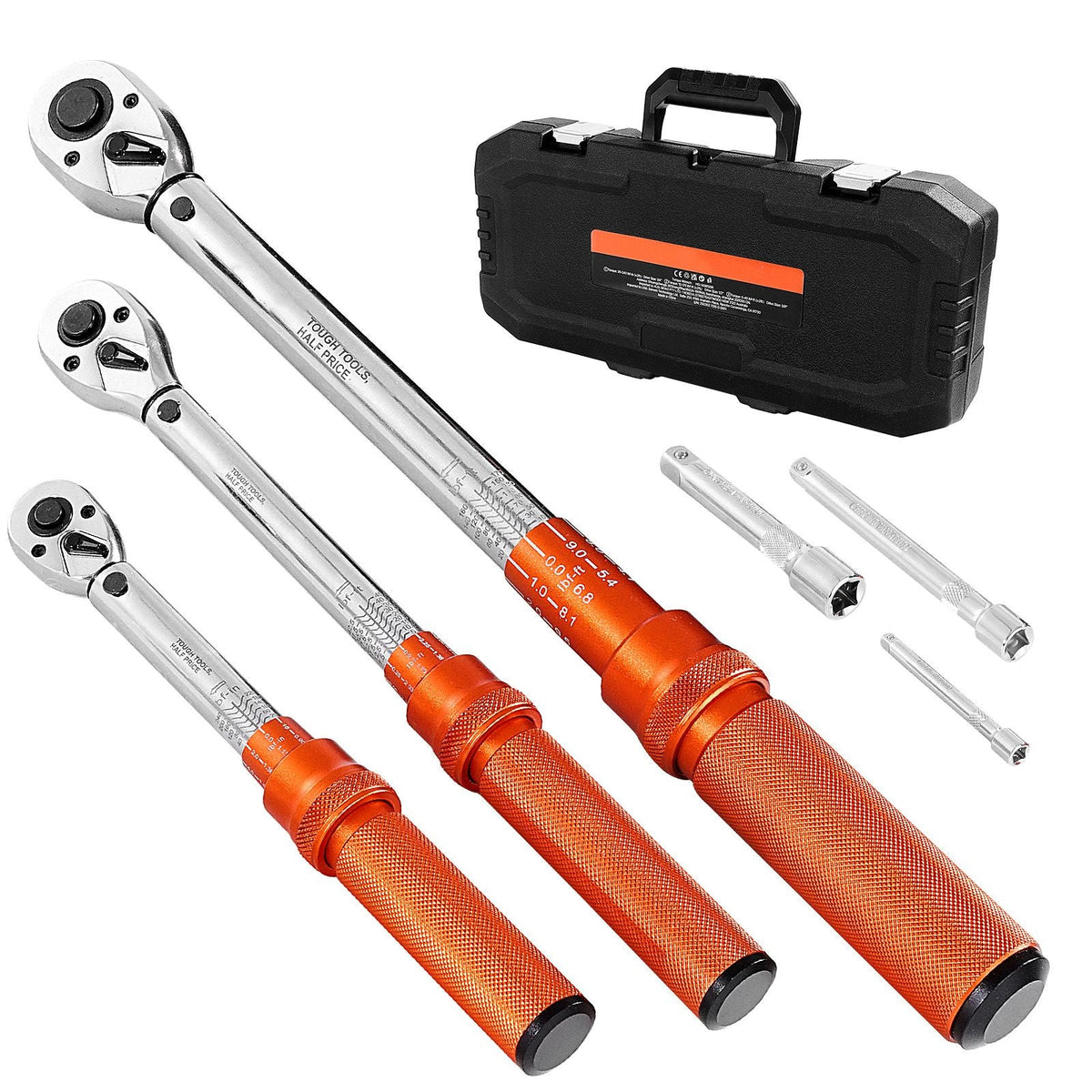 Click Torque Wrench Set, 3 Pieces, 1/4, 3/8, 1/2 Inch Drive, 10-170 lbf-ft, 5-45 lbf-ft, 20-240 lbf-in, Dual-direction and Dual Range Scales, 72-Tooth, ±3% High Precision, for Bicycle Repair