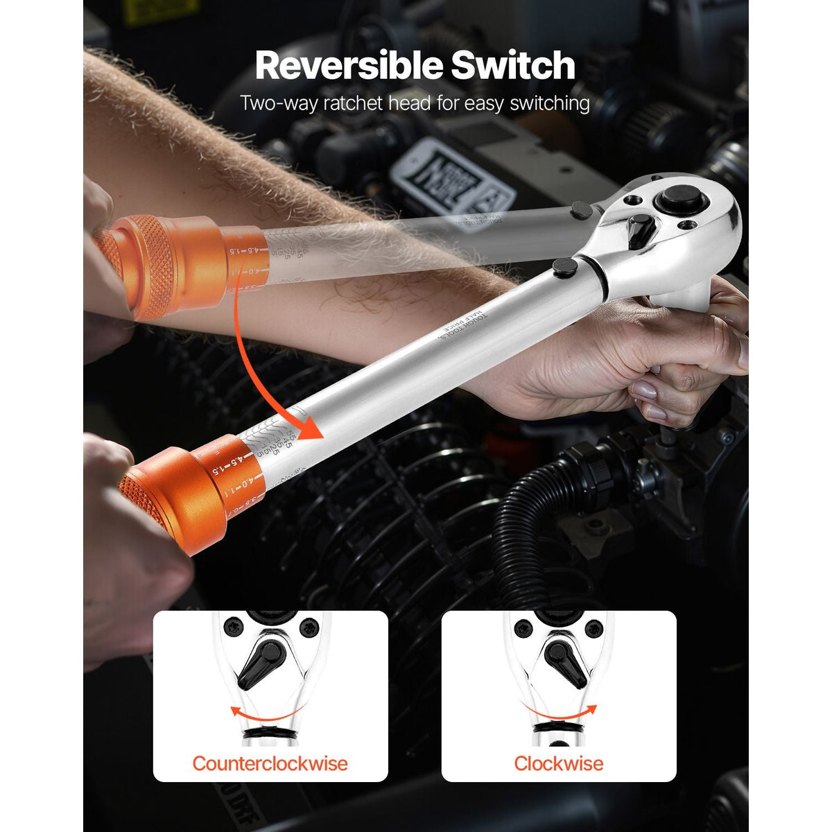 Click Torque Wrench Set, 3/8 Inch Drive, 5-60 N.m / 3.7-44.3 lbf.ft, Dual-direction, 72-Tooth, ±3% High Precision, with Sockets, Bits, Extension Bar, Spark Plug Sockets, Adapter, Orange