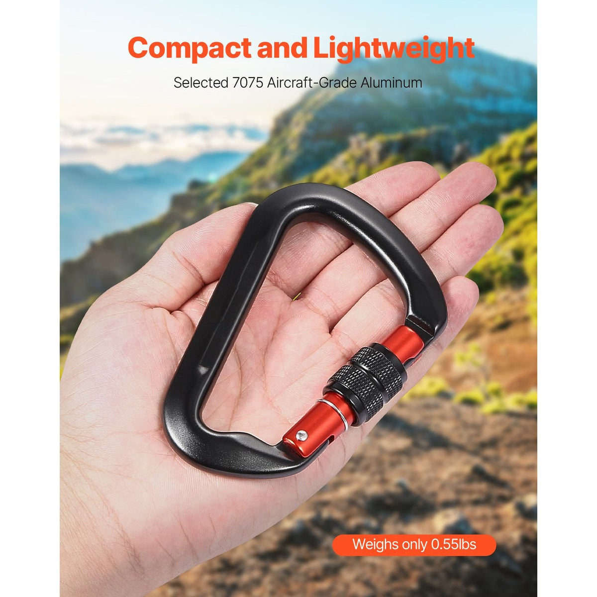 Climbing Carabiner Clips, 3 PCS Heavy Duty Caribiner, Professional 30 KN / 6744 lbs Spindle Strength, Large D-Shaped for Hiking,Rappelling,Rescue,Dog Leash,Hammocks, Swings