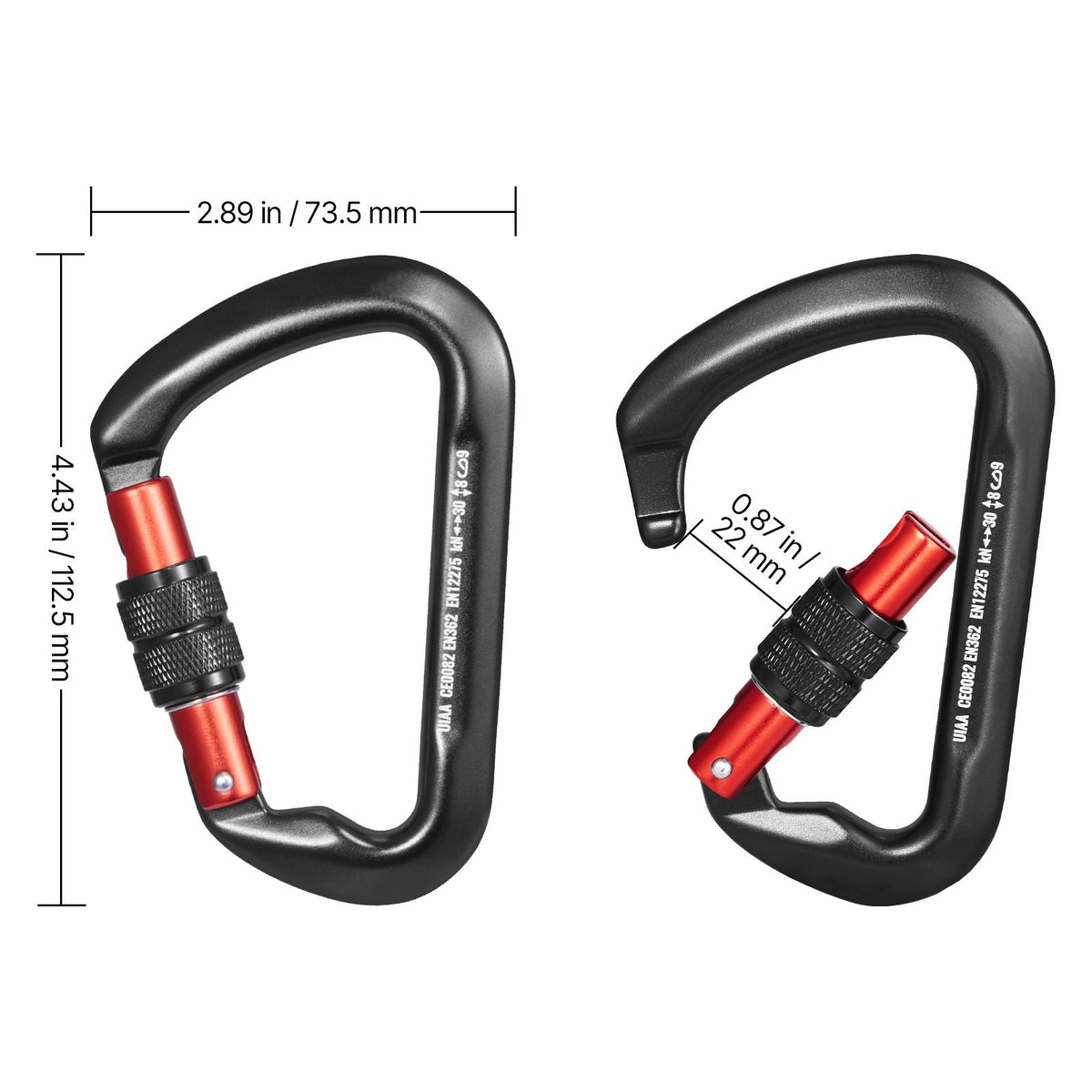 Climbing Carabiner Clips, 3 PCS Heavy Duty Caribiner, Professional 30 KN / 6744 lbs Spindle Strength, Large D-Shaped for Hiking,Rappelling,Rescue,Dog Leash,Hammocks, Swings