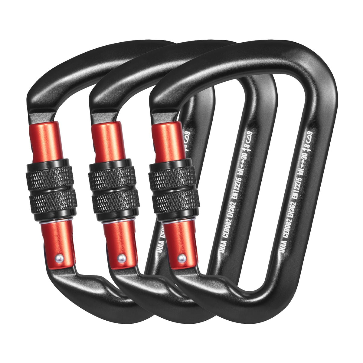 Climbing Carabiner Clips, 3 PCS Heavy Duty Caribiner, Professional 30 KN / 6744 lbs Spindle Strength, Large D-Shaped for Hiking,Rappelling,Rescue,Dog Leash,Hammocks, Swings