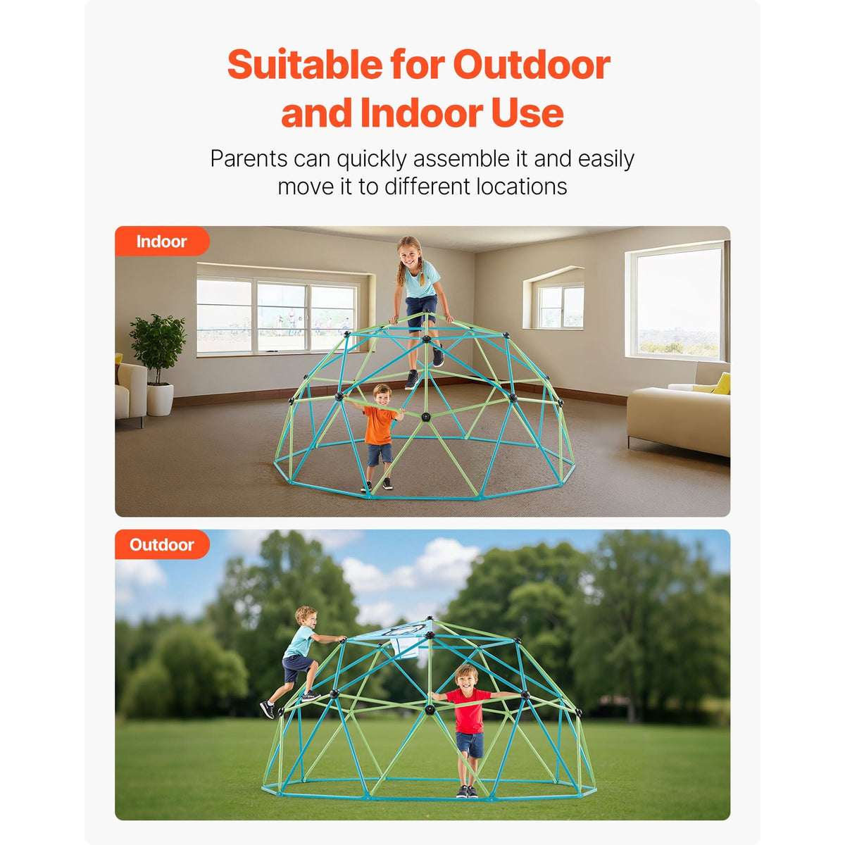 Climbing Dome, 10FT Geometric Dome Climber for Kids, 1000LBS Loading Jungle Gym Playground with Octopus Net & 2 Basketballs, Easy-Assembly Outdoor Backyard Climbing Toys - Gift for Boys Girls