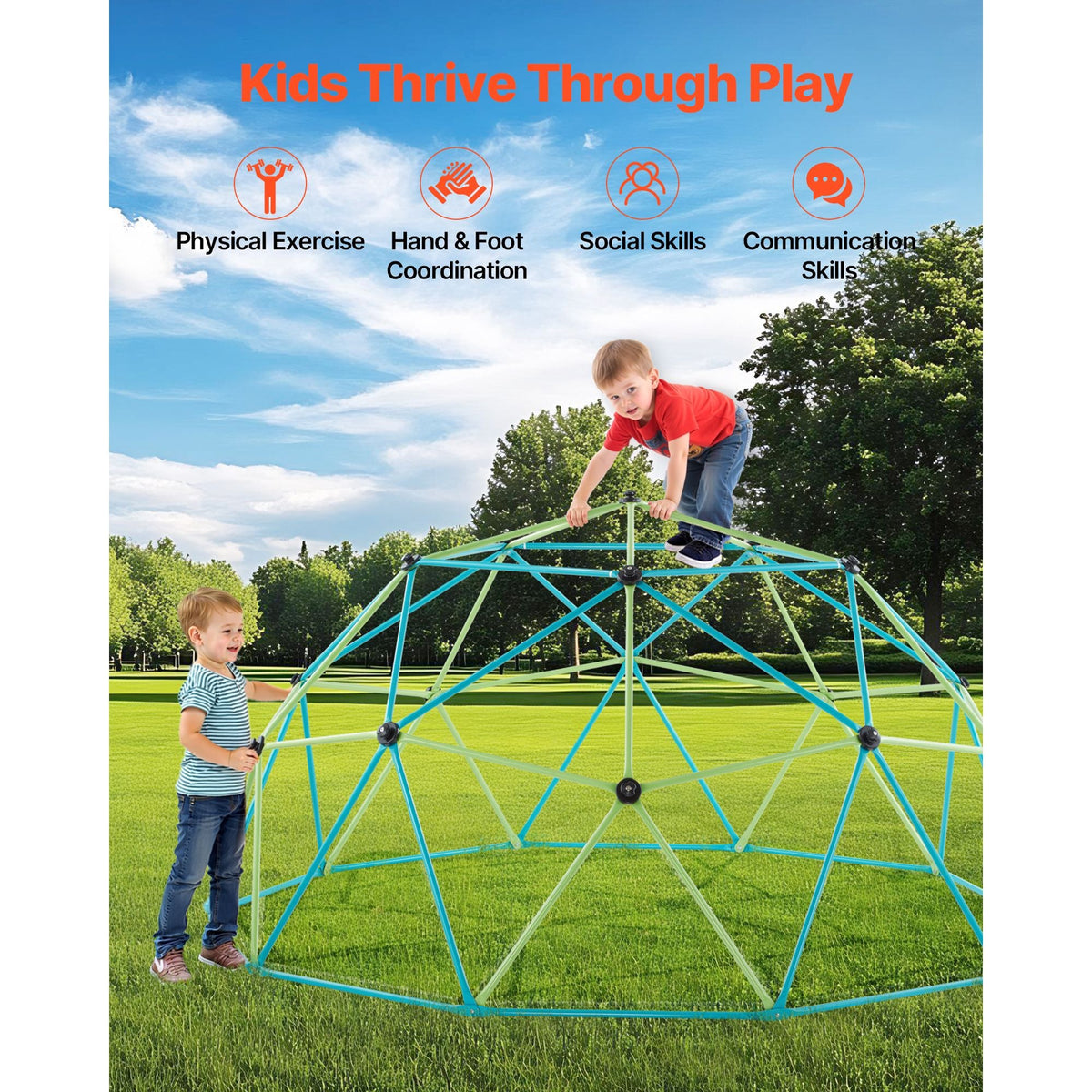 Climbing Dome, 10FT Geometric Dome Climber with Saucer Swing, 1000LBS Loading Kid's Jungle Gym Playground, Easy-Assembly Outdoor Backyard Climbing Equipment for Boys Girls 3 to 10 Years Old