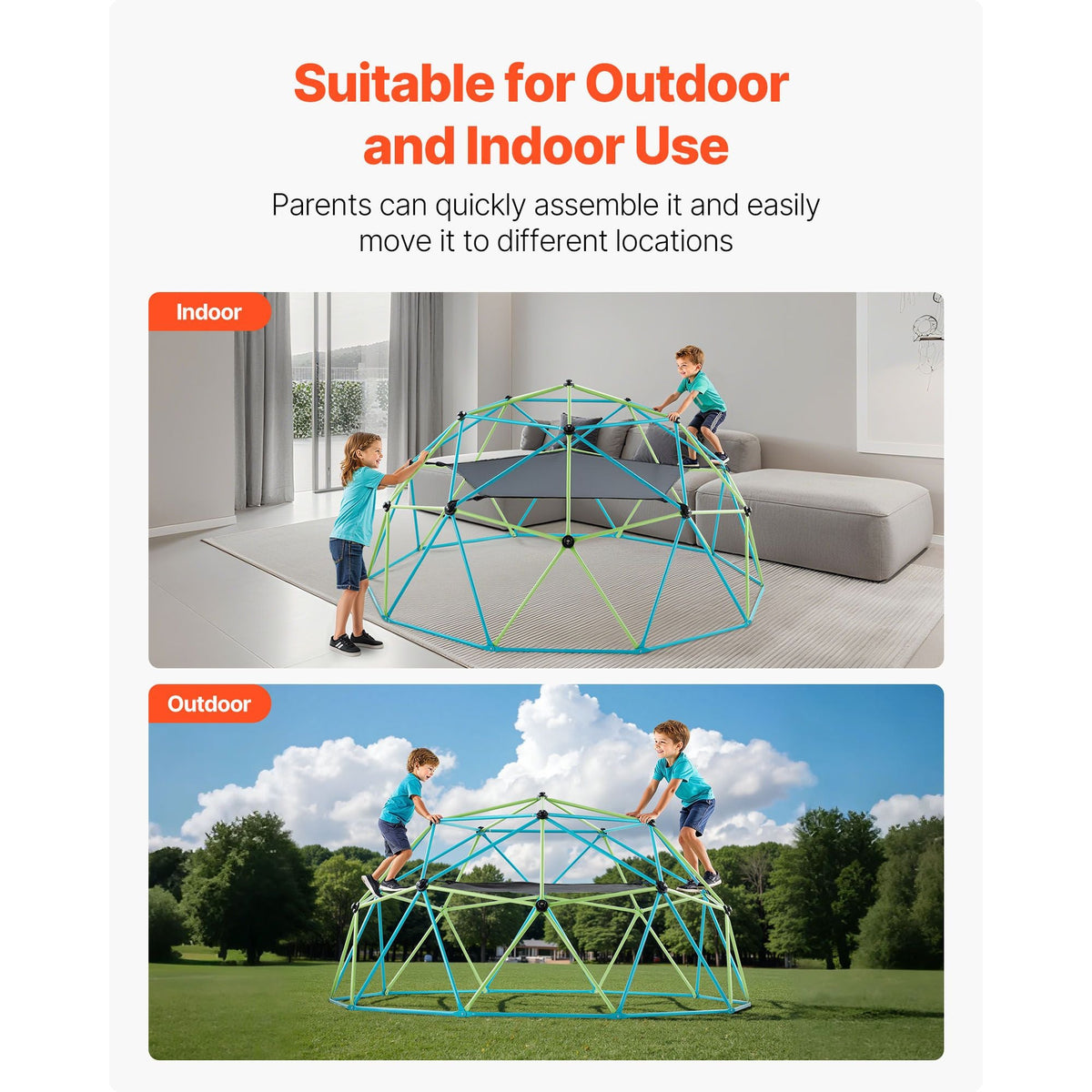 Climbing Dome, 10FT Geometric Dome Climber with Swing & Hammock, 1000LBS Loading Kid's Jungle Gym Playground, Easy-Assembly Outdoor Backyard Climbing Equipment for Boys Girls 3 to 10 Years Old