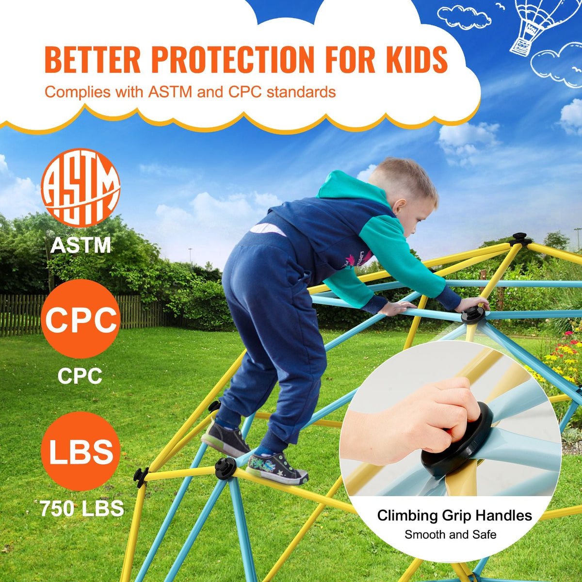 Climbing Dome, for Kids 3 to 10 Years Old,10FT Geometric Dome Climber with Hammock and Swing, Jungle Gym Supports 750LBS and Easy Assembly, with Climbing Grip, Outdoor Backyard Play Equipment